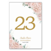 Quinceanera XV Blush Pink Roses Floral Gold Tischnummer (Vorderseite)