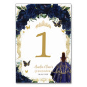 Quinceañera XV Navy Blue Floral Gold Girl Dress  Tischnummer (Vorderseite)