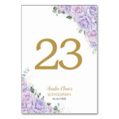 Quinceanera XV Purple Lilac Roses Floral Gold Tischnummer (Vorderseite)
