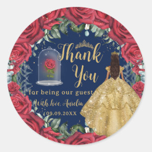 Quinceanera XV Rote Florale Verzauberte Rosenprinz Runder Aufkleber