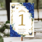 Quinceañera XV Royal Blue Floral Gold Schmetterlin Tischnummer