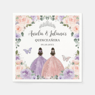 Quinceañera XV Sweet 16 Lilac Blush Floral Twins Serviette