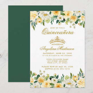 Quinceanera Yellow Gold Green Floral Crown Einladu Einladung