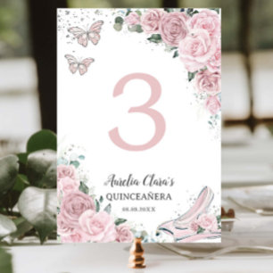 Quinceañera Zartrosa Blumenprinzessin Cinderella Tischnummer
