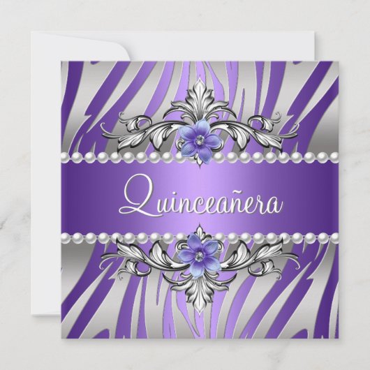 Quinceañera Zebra Lila Pearl Silver Einladung (Vorderseite)