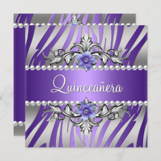Quinceañera Zebra Lila Pearl Silver Einladung