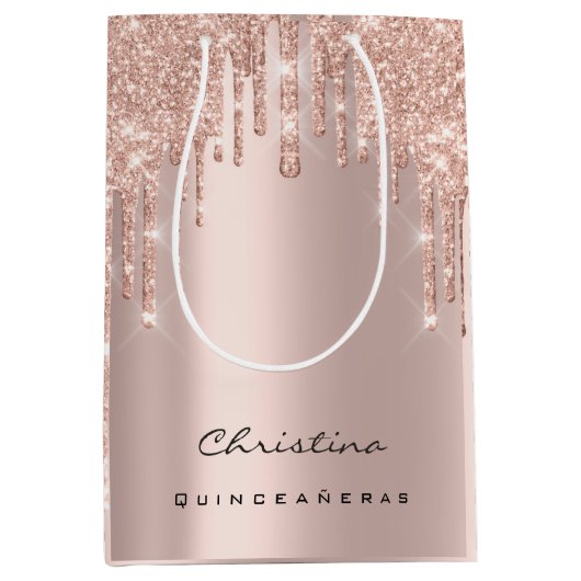 Quinceañeras Sweet 16. 15. Bridal Funkelnd Gefalle Mittlere Geschenktüte (Vorderseite)