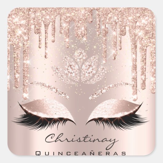 Quinceañeras Sweet 16. 15. Bridal Rose Glitzer Quadratischer Aufkleber (Vorderseite)