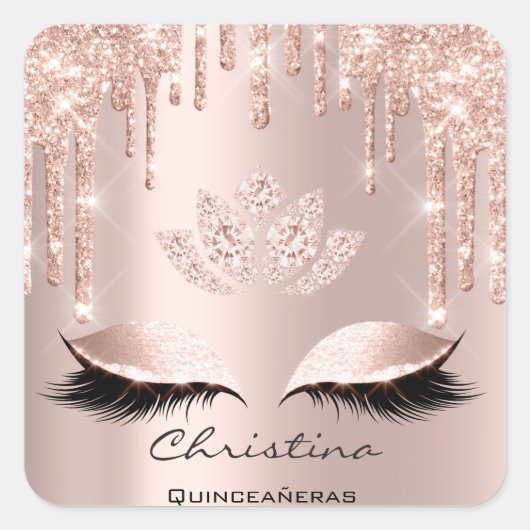 Quinceañeras Sweet 16. Bridal Funkelnd Diamod Quadratischer Aufkleber (Vorderseite)