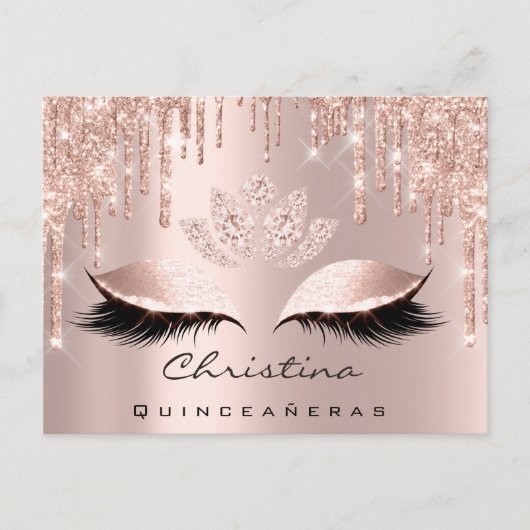 Quinceañeras Sweet 16. Bridal Rose Gold Funkelnd Postkarte (Vorderseite)