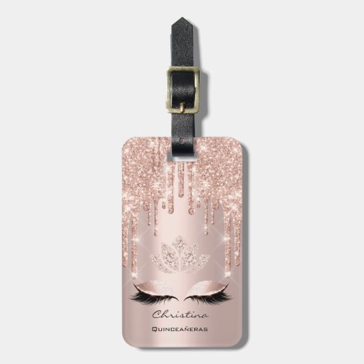 Quinceañeras Sweet 16th Bridal Funkelnd Diamod Tro Gepäckanhänger (Vorderseite vertikal)