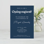 Quinceañero Elegano Navy Fett Typografie Geburtsta Einladung (Stehend Vorderseite)