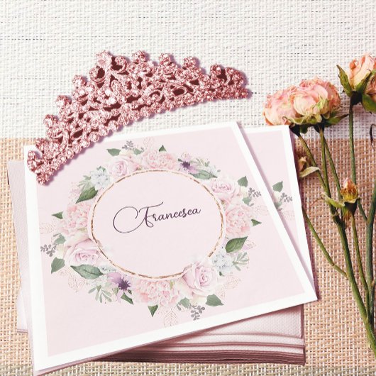 Quincearnera Rose Rosa Serviette