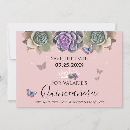 Quincenara Pink Cactus Save the Date Einladung (Vorderseite)