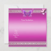 Quincenera 15. Fushia Pink Silver Tiara Butterfly Einladung (Rückseite)