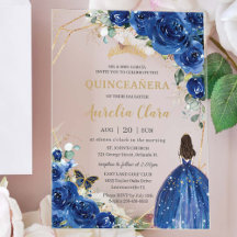 Quinceñera 16 Royal Blue Floral Gold Schmetterling