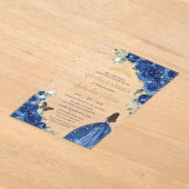 Quinceñera 16 Royal Blue Floral Gold Schmetterling Acryleinladungen (Ablage )