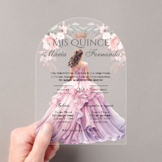 Quinceñera-Acrylinvitationskarte in Spanisch Rosa Acryleinladungen