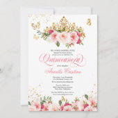 Quinceñera Butterfly & Blush Pink Aquarell Rose Einladung (Vorderseite)