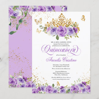 Quinceñera Butterfly & Lila Aquarellfarben Blume  Einladung