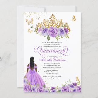 Quinceñera Butterfly & Lila Aquarellfarben Blume Einladung