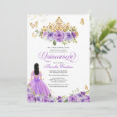 Quinceñera Butterfly & Lila Aquarellfarben Blume Einladung (Stehend Vorderseite)