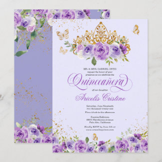 Quinceñera Butterfly & Lila Aquarellfarben Blume  Einladung