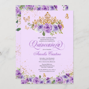 Quinceñera Butterfly & Lila Aquarellfarben Blume Einladung