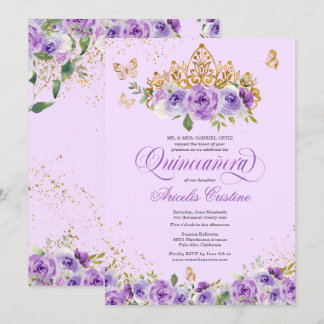 Quinceñera Butterfly & Lila Aquarellfarben Blume Einladung