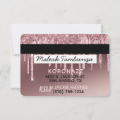 Quinceñera Dunkle Rose Gold & Pink Glitzer Tropfen Einladung (Rückseite)