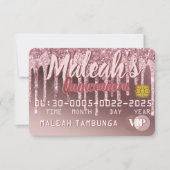 Quinceñera Dunkle Rose Gold & Pink Glitzer Tropfen Einladung (Vorderseite)