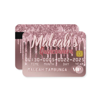 Quinceñera Dunkle Rose Gold & Pink Glitzer Tropfen Mitteilungskarte