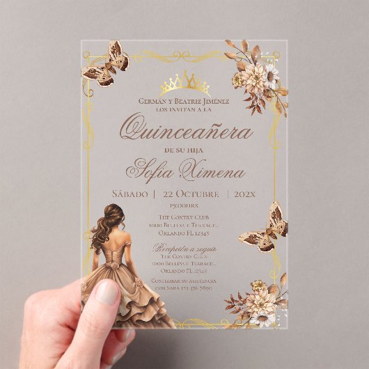 Quincenera-Einladung auf Spanisch Boho Acryleinladungen (Insitu (Handheld))