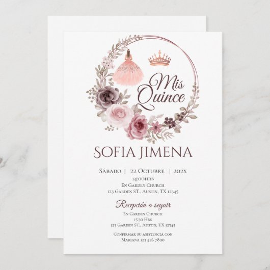 Quincenera Einladung in Spanisch Boho (Vorne/Hinten)