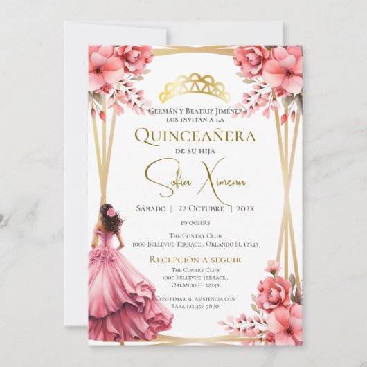 Quincenera Einladung in Spanisch Boho (Vorderseite)