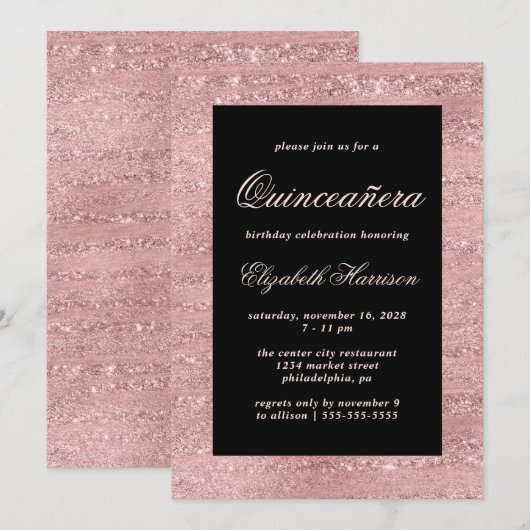 Quinceñera Elegante Rose Goldene Geburtstagsparty Einladung (Vorne/Hinten)