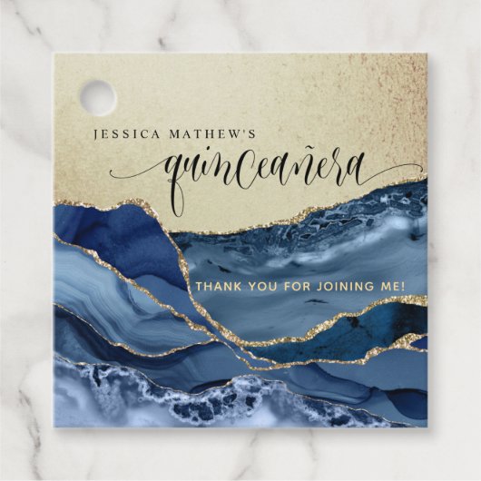 Quinceñera, elegantes Gold und Blue Agate Geschenkanhänger (Vorderseite)