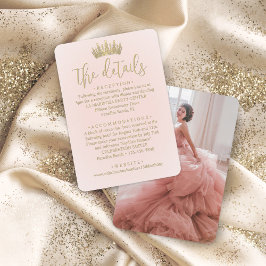 Quinceñera Foto Rosa und Goldkrone Details Begleitkarte