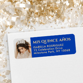 Quinceñera Foto Royal Blue & Gold Rücksendeadresse
