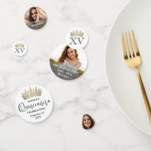 Quinceñera Fotos & Gold Crown Mis XV Chic Modern Konfetti