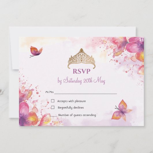 Quinceñera in Aquarellschmetterlingen RSVP-Karte Einladung (Vorderseite)