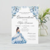 Quincenera Invitation in Spanish Blue Einladung (Stehend Vorderseite)