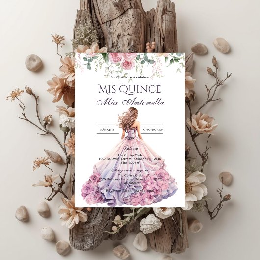 Quincenera Invitation in Spanish BohoFloral Einladung