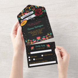 Quinceñera mexican fiesta Moderne rote Rose All In One Einladung