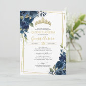 Quinceñera Navy Blue Elegante Wasserfarben Einladung (Stehend Vorderseite)