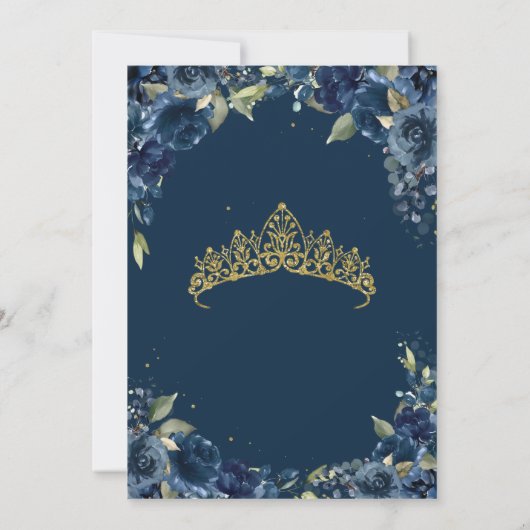 Quinceñera Navy Blue Elegante Wasserfarben Einladung (Rückseite)