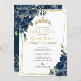 Quinceñera Navy Blue Elegante Wasserfarben Einladung