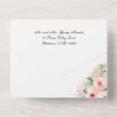 Quinceñera Pink und Gold Blume All In One Einladung (Rückseite)