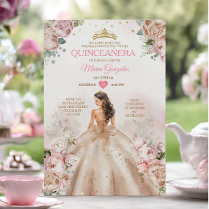 Quinceñera Prinzessin Champagner und Blush Pink Einladung