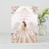 Quinceñera Prinzessin Champagner und Blush Pink Einladung (Stehend Vorderseite)